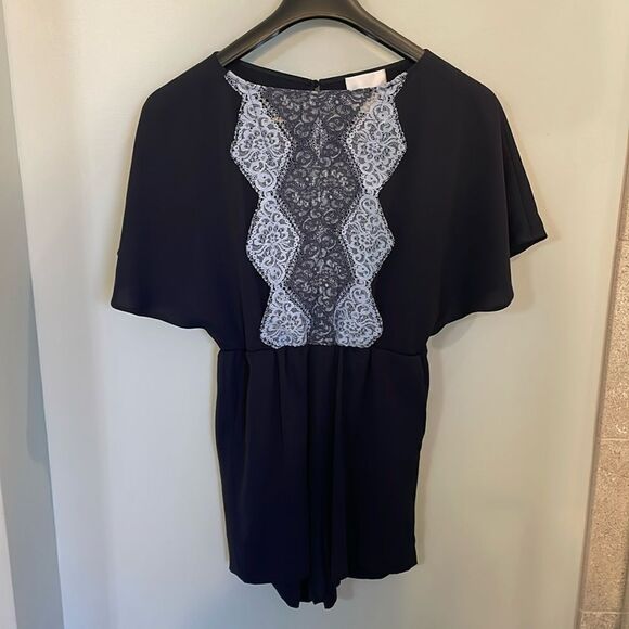 Erin Fetherston Navy Lace Inset Romper - Picture 1 of 9